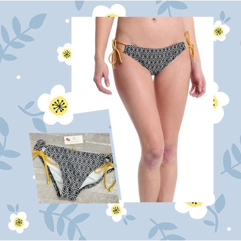 Helen Jon Black and White Tunnel Side Hipster Bikini Swim Bottom Size XS
